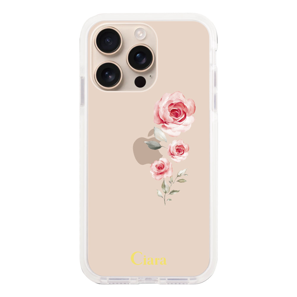 iPhone16Pro クッションバンパー 耐衝撃クリアケース ヴァーティカルフラワー ピンク