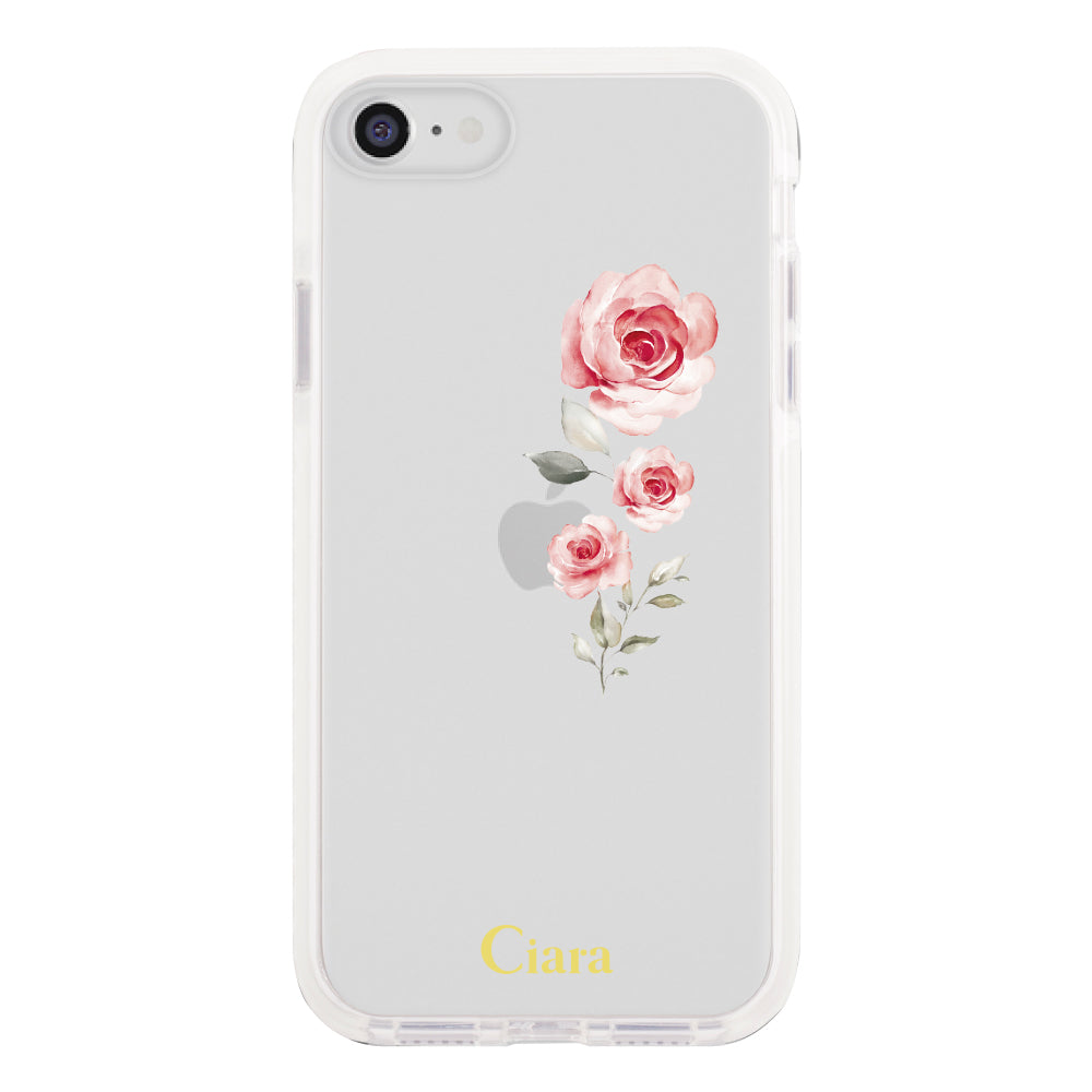 iPhone7/8/SE2/SE3 クッションバンパー 耐衝撃クリアケース ヴァーティカルフラワー ピンク