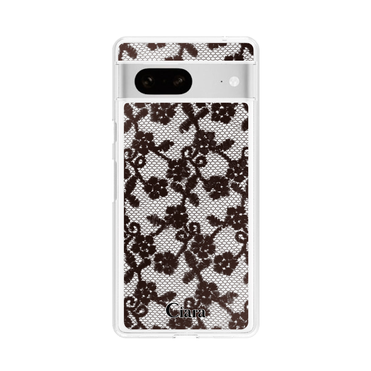 GooglePixel7 クリアケース ファブリックスモールフラワーレース ブラック