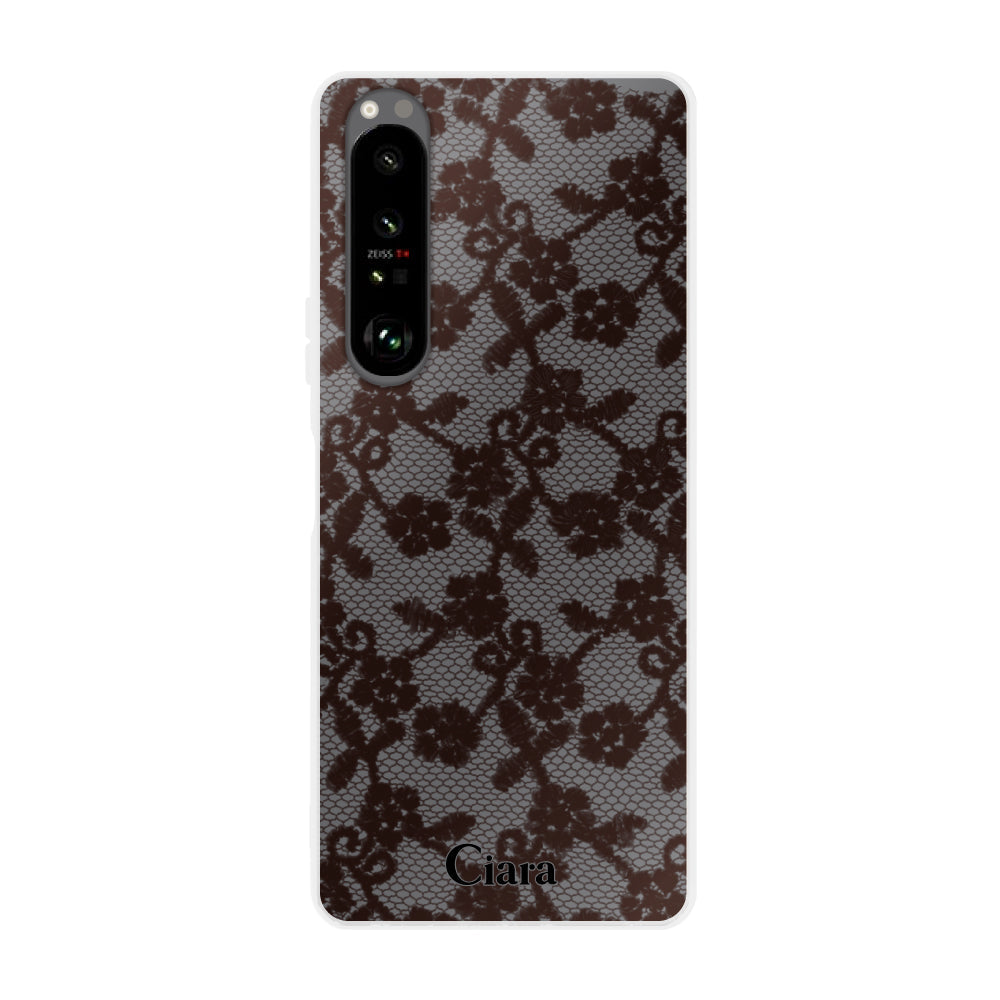 Xperia5Ⅲ クリアケース ファブリックスモールフラワーレース ブラック