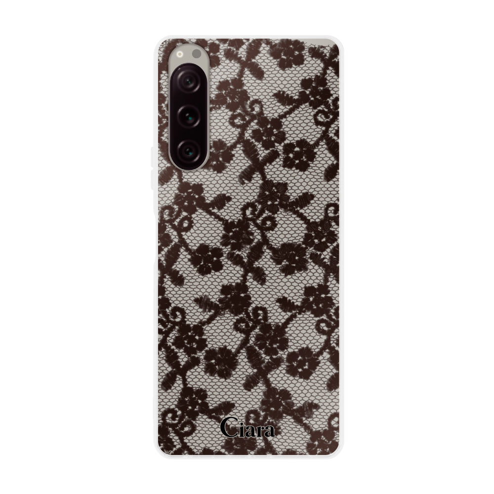 Xperia1Ⅳ クリアケース ファブリックスモールフラワーレース ブラック