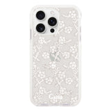 iPhone16ProMax クッションバンパー 耐衝撃クリアケース ファブリックスモールフラワーレース ホワイト