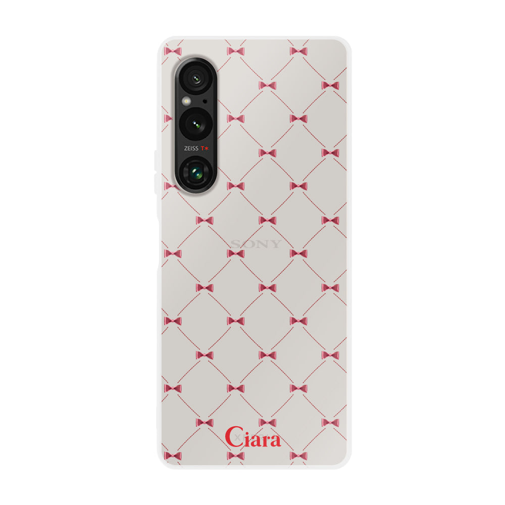 Xperia10Ⅴ クリアケース キルティングリボン レッド