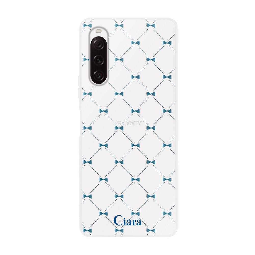 Xperia1Ⅵ クリアケース キルティングリボン ブルー
