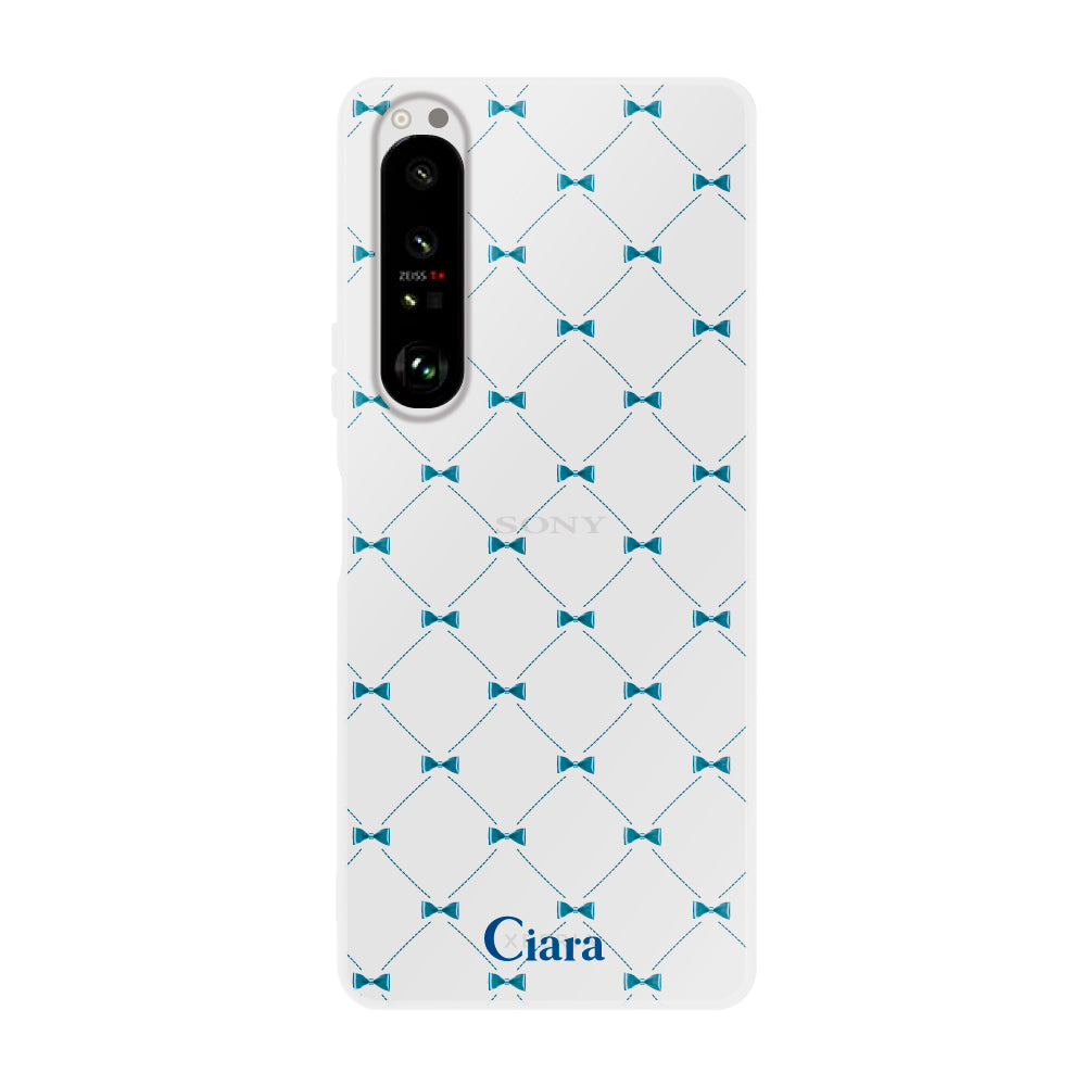 Xperia1Ⅱ クリアケース キルティングリボン ブルー