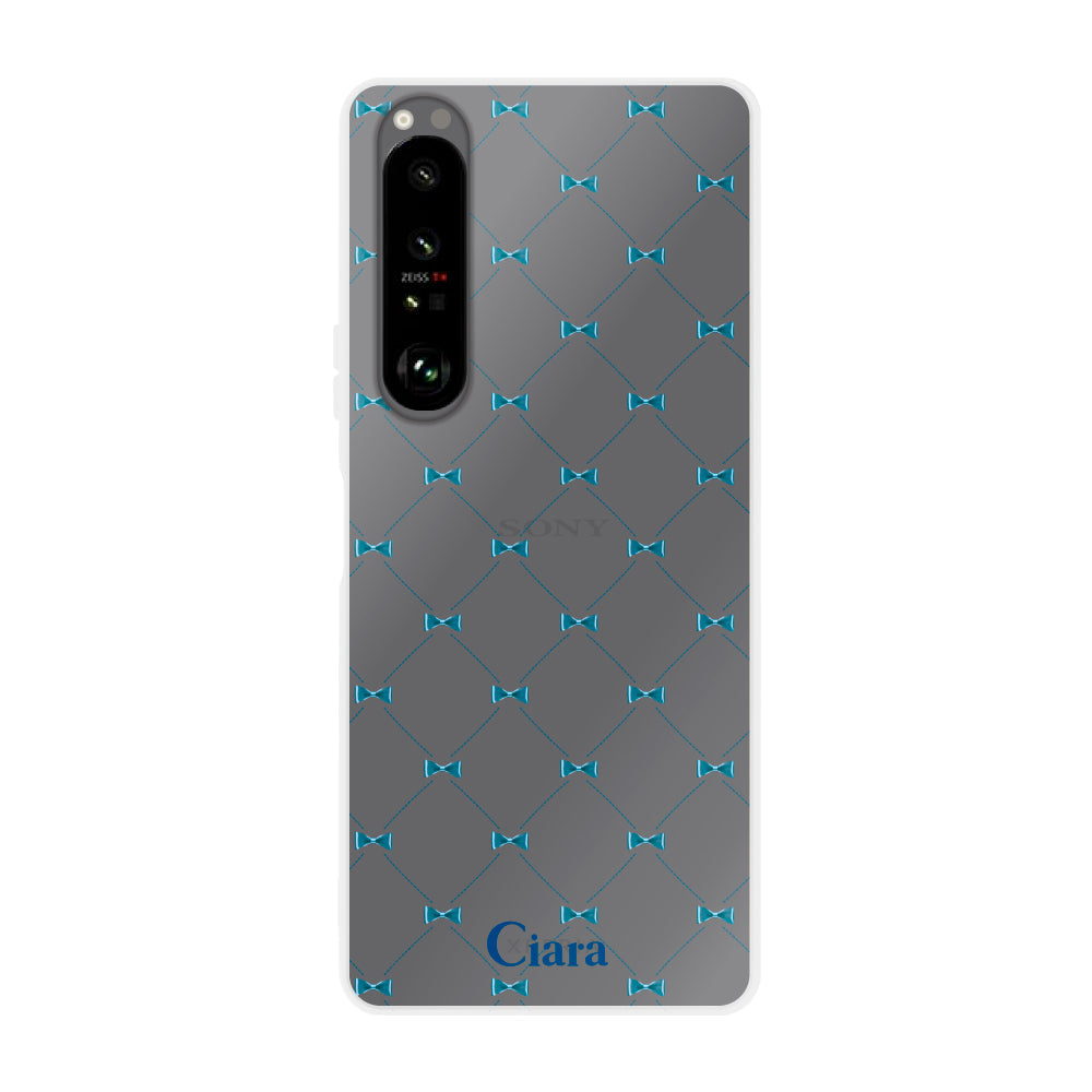 Xperia5Ⅲ クリアケース キルティングリボン ブルー