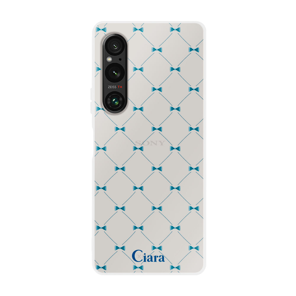 Xperia10Ⅴ クリアケース キルティングリボン ブルー