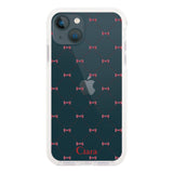 iPhone13mini クッションバンパー 耐衝撃クリアケース キルティングリボン レッド