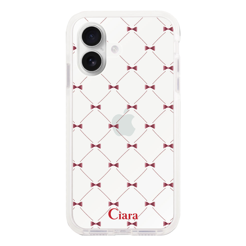 iPhone16 クッションバンパー 耐衝撃クリアケース キルティングリボン レッド