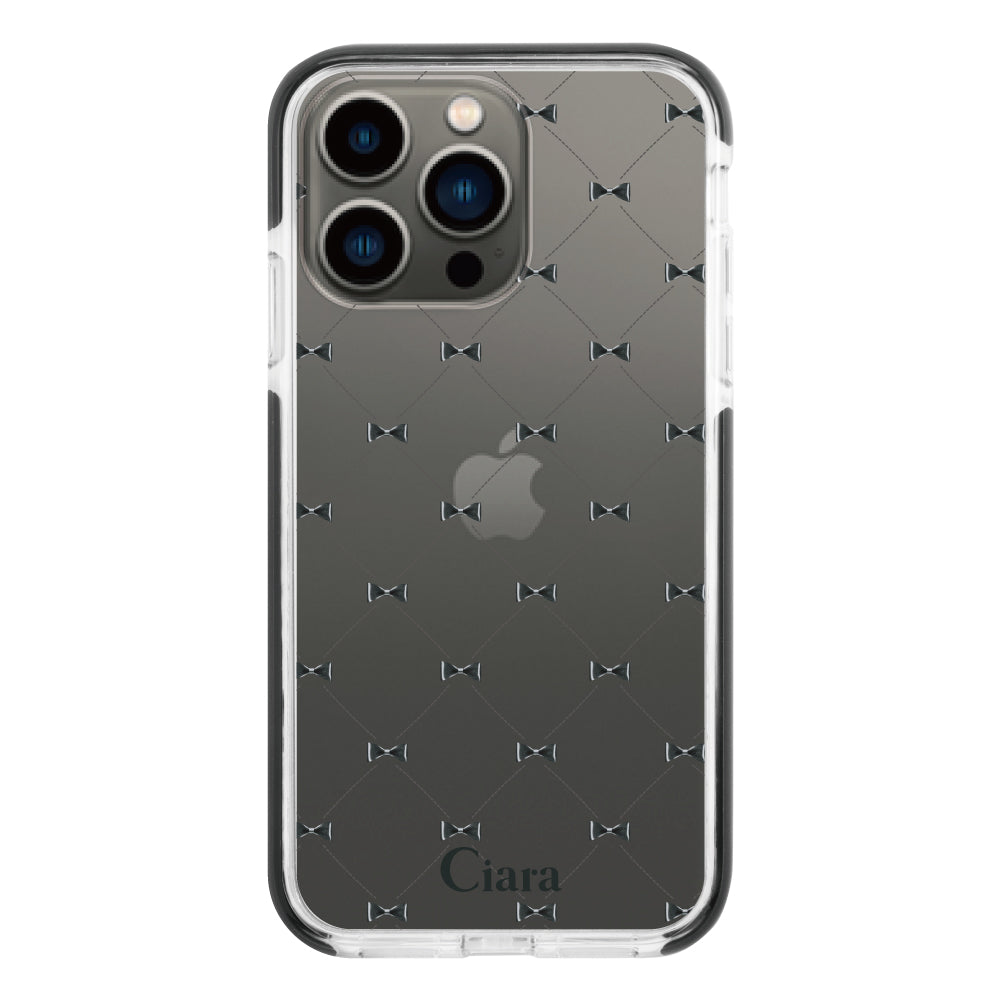 iPhone13Pro クッションバンパー 耐衝撃クリアケース キルティングリボン ブラック