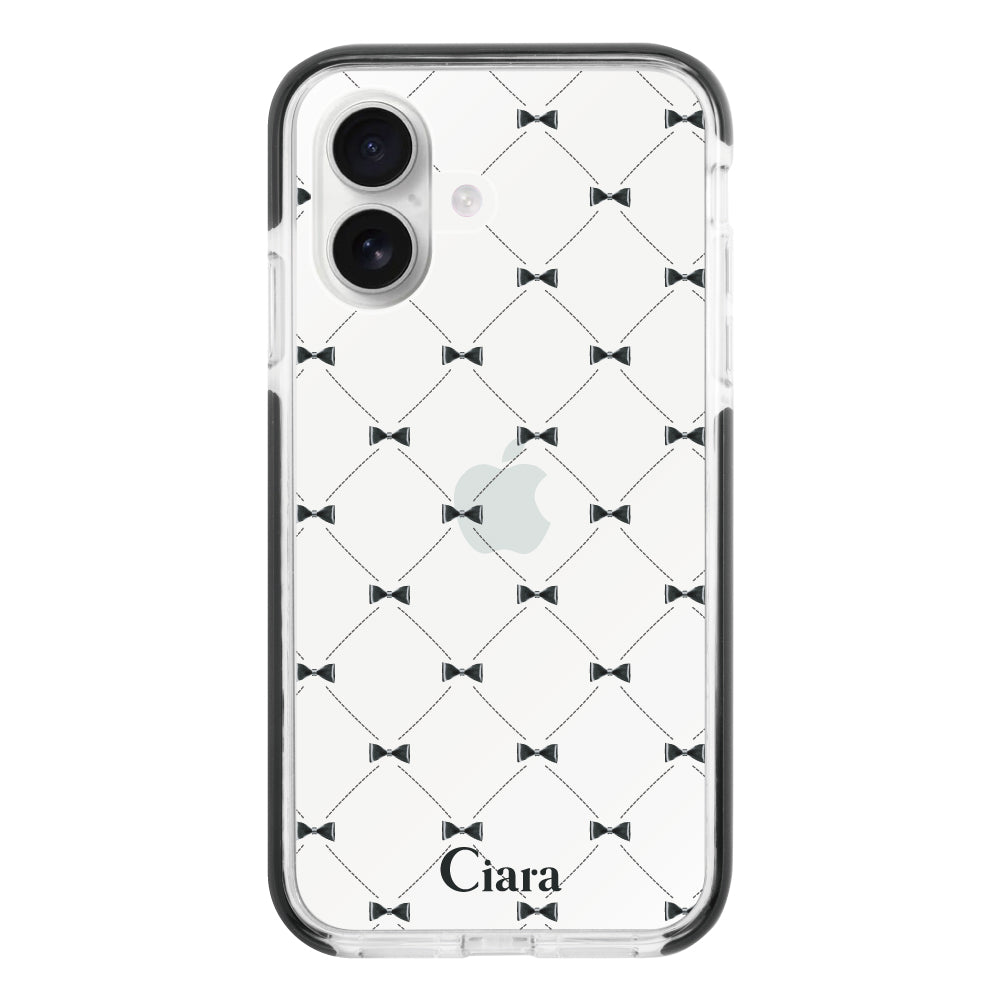 iPhone16 クッションバンパー 耐衝撃クリアケース キルティングリボン ブラック
