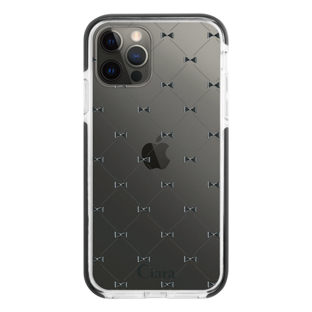 iPhoneX/XS クッションバンパー 耐衝撃クリアケース キルティングリボン ブラック