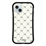 iPhone15Plus グリップ 耐衝撃ケース キルティングリボン ブラック