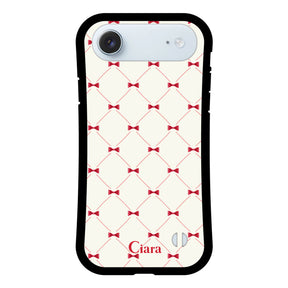 iPhoneAir グリップ 耐衝撃ケース キルティングリボン ピンク