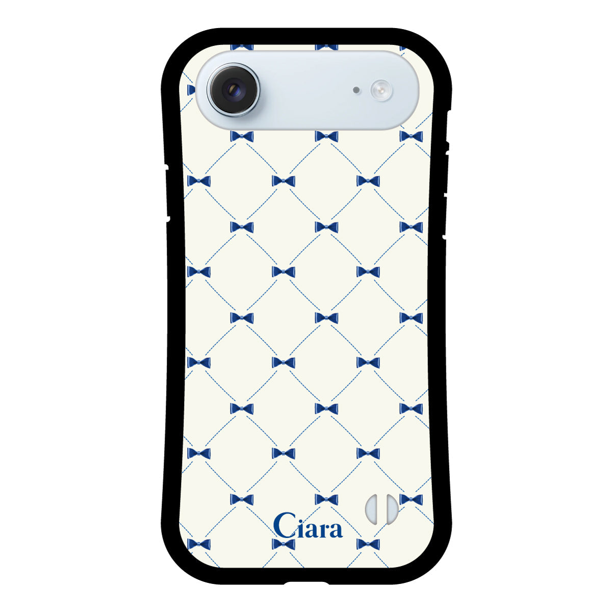 iPhoneAir グリップ 耐衝撃ケース キルティングリボン ブルー