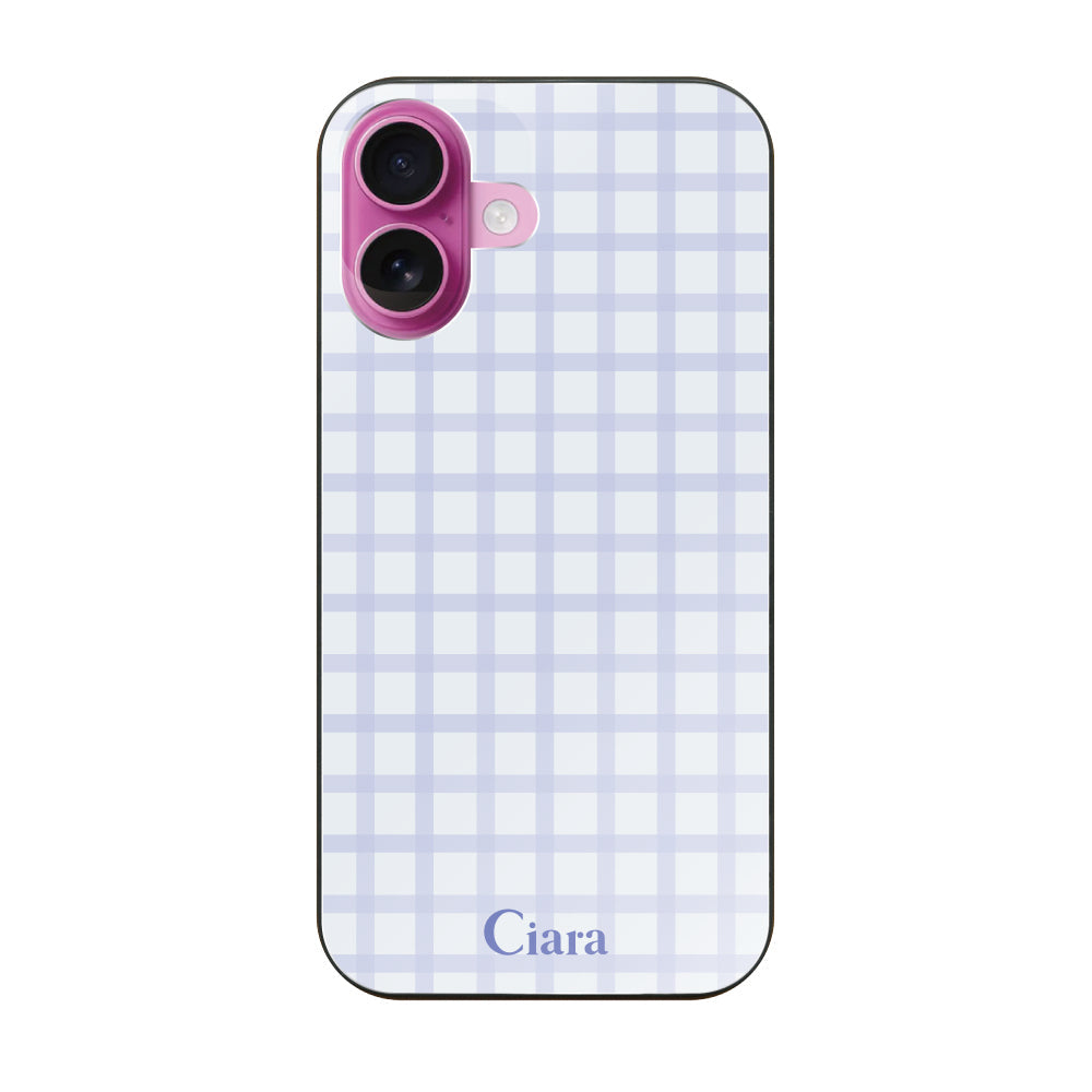 iPhone16 ガラス 強化ガラスケース ブロックチェック ブルー