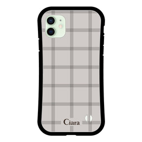 iPhone12mini グリップ 耐衝撃ケース グラフチェック グレー