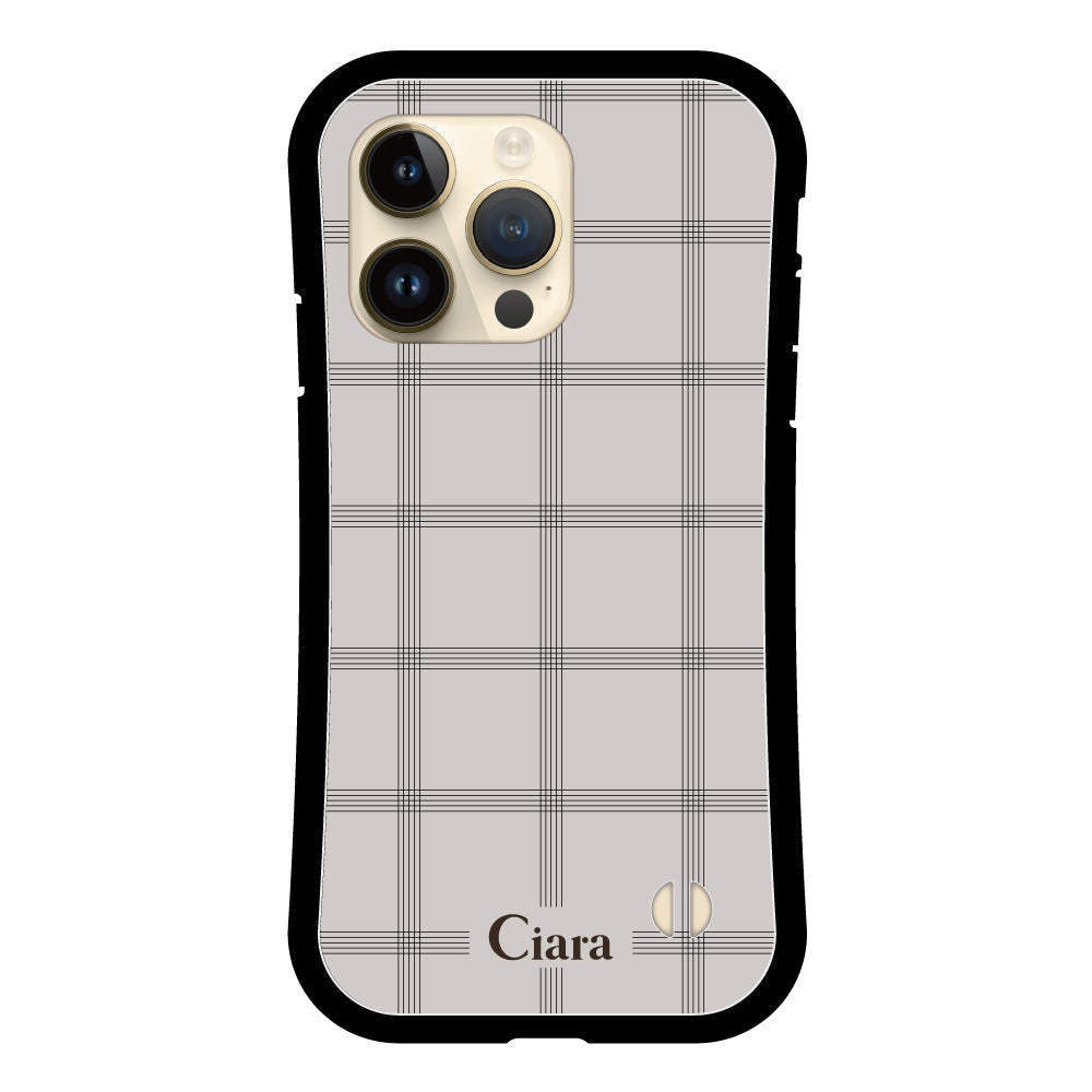 iPhone14Pro グリップ 耐衝撃ケース グラフチェック グレー
