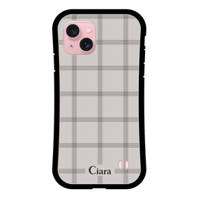 iPhone15 グリップ 耐衝撃ケース グラフチェック グレー