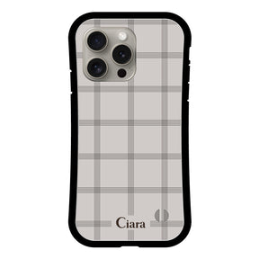 iPhone15Pro グリップ 耐衝撃ケース グラフチェック グレー