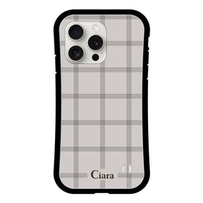 iPhone15ProMax グリップ 耐衝撃ケース グラフチェック グレー