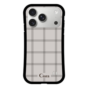 iPhone17Pro グリップ 耐衝撃ケース グラフチェック グレー