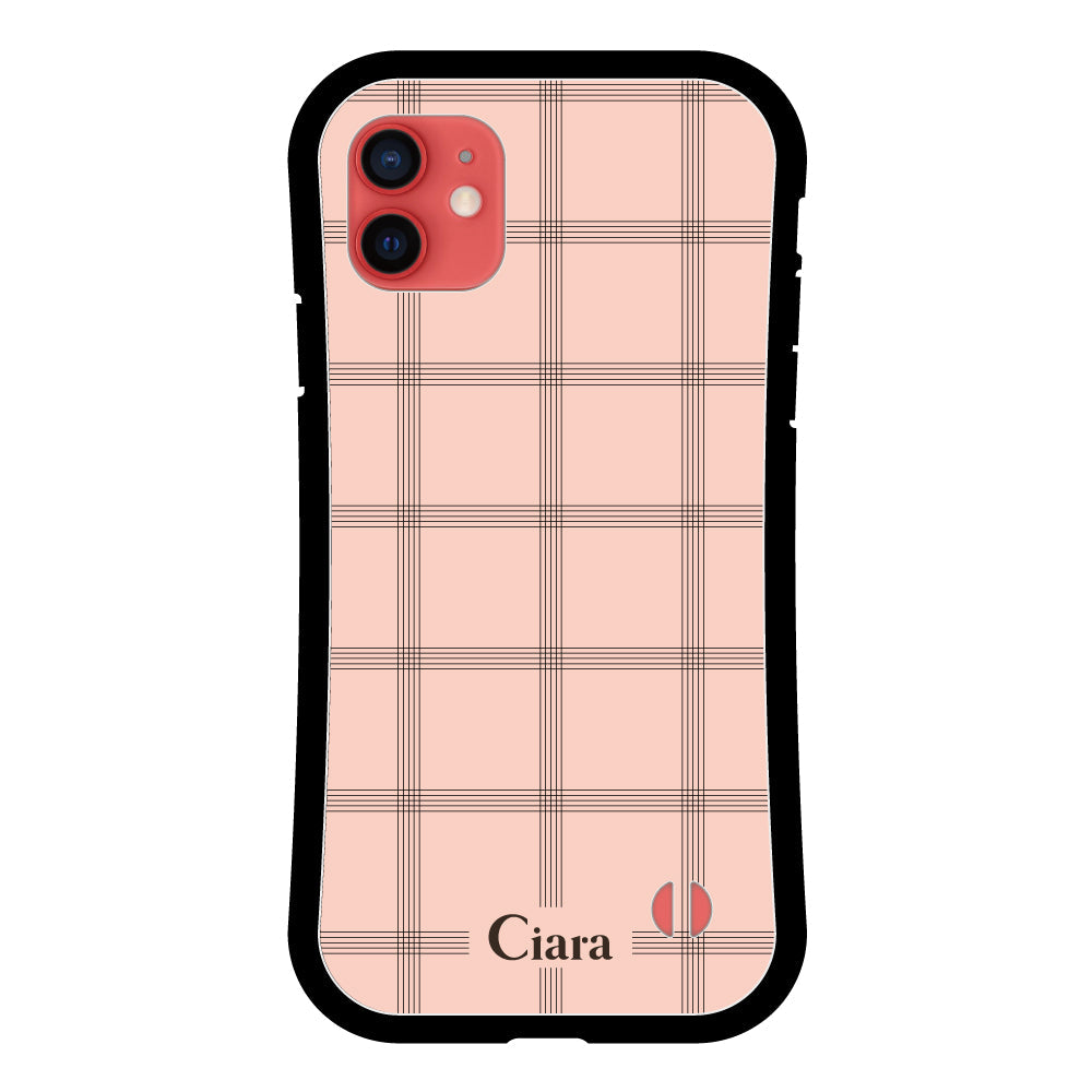 iPhone11 グリップ 耐衝撃ケース グラフチェック ママレード