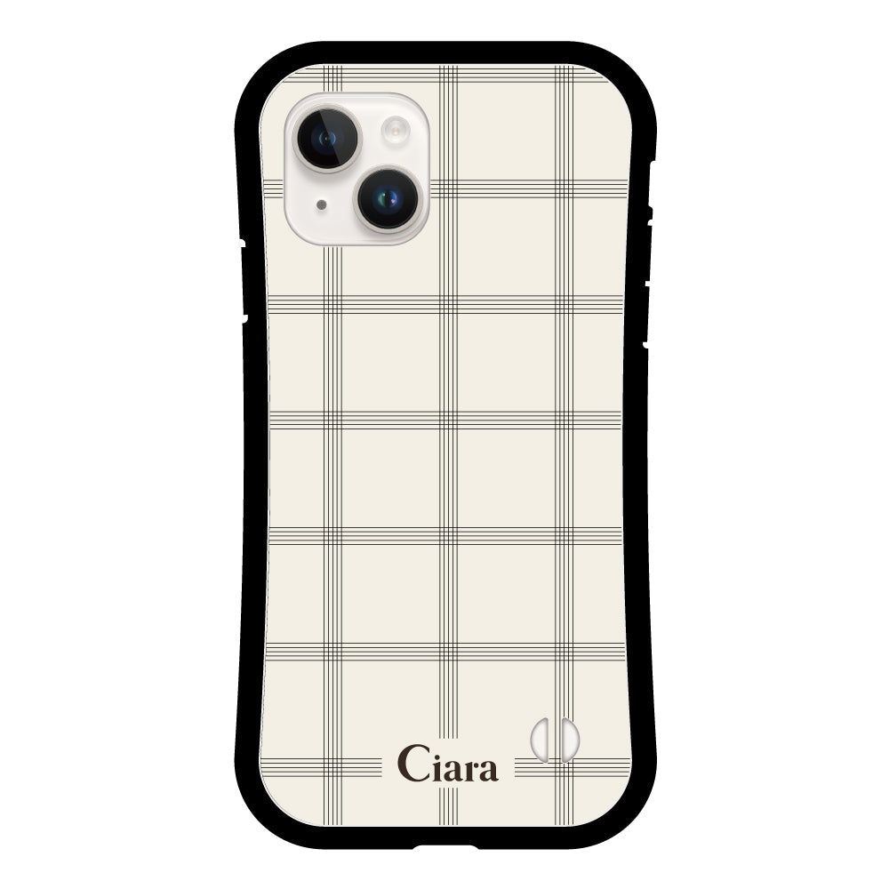 iPhone14 グリップ 耐衝撃ケース グラフチェック ベージュ