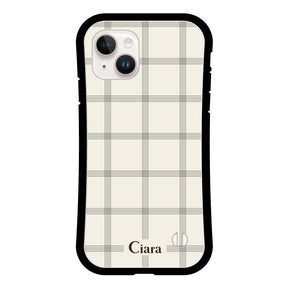 iPhone14 グリップ 耐衝撃ケース グラフチェック ベージュ