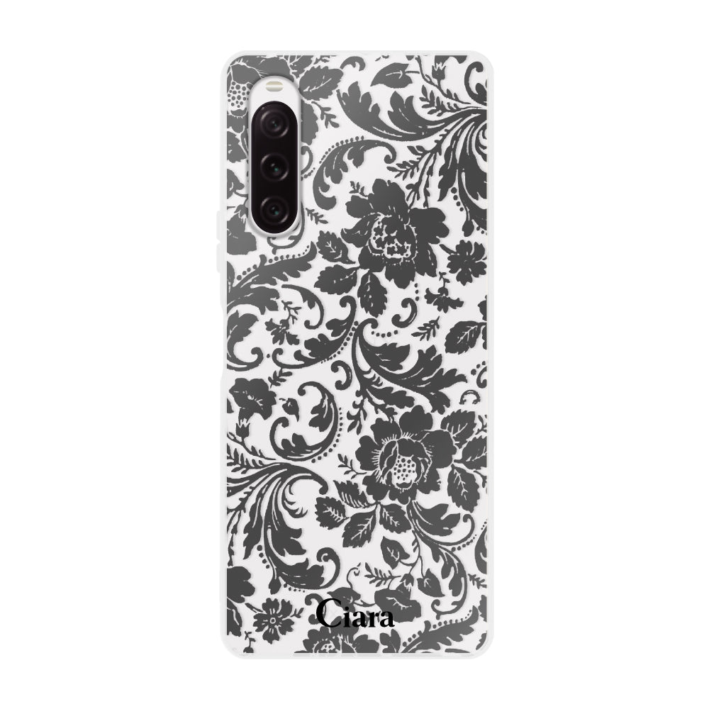 Xperia1Ⅵ クリアケース ヴィンテージフラワー ブラック