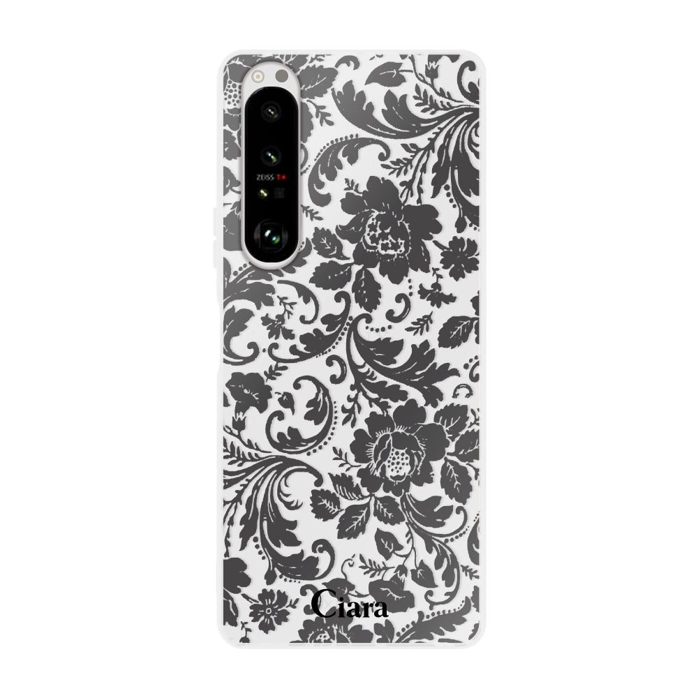 Xperia10Ⅱ クリアケース ヴィンテージフラワー ブラック