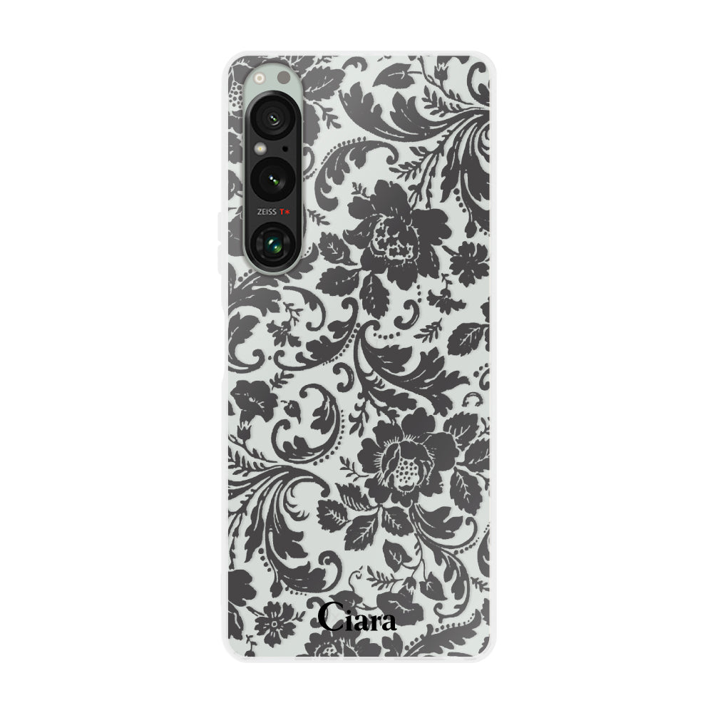 XperiaACEⅢ クリアケース ヴィンテージフラワー ブラック
