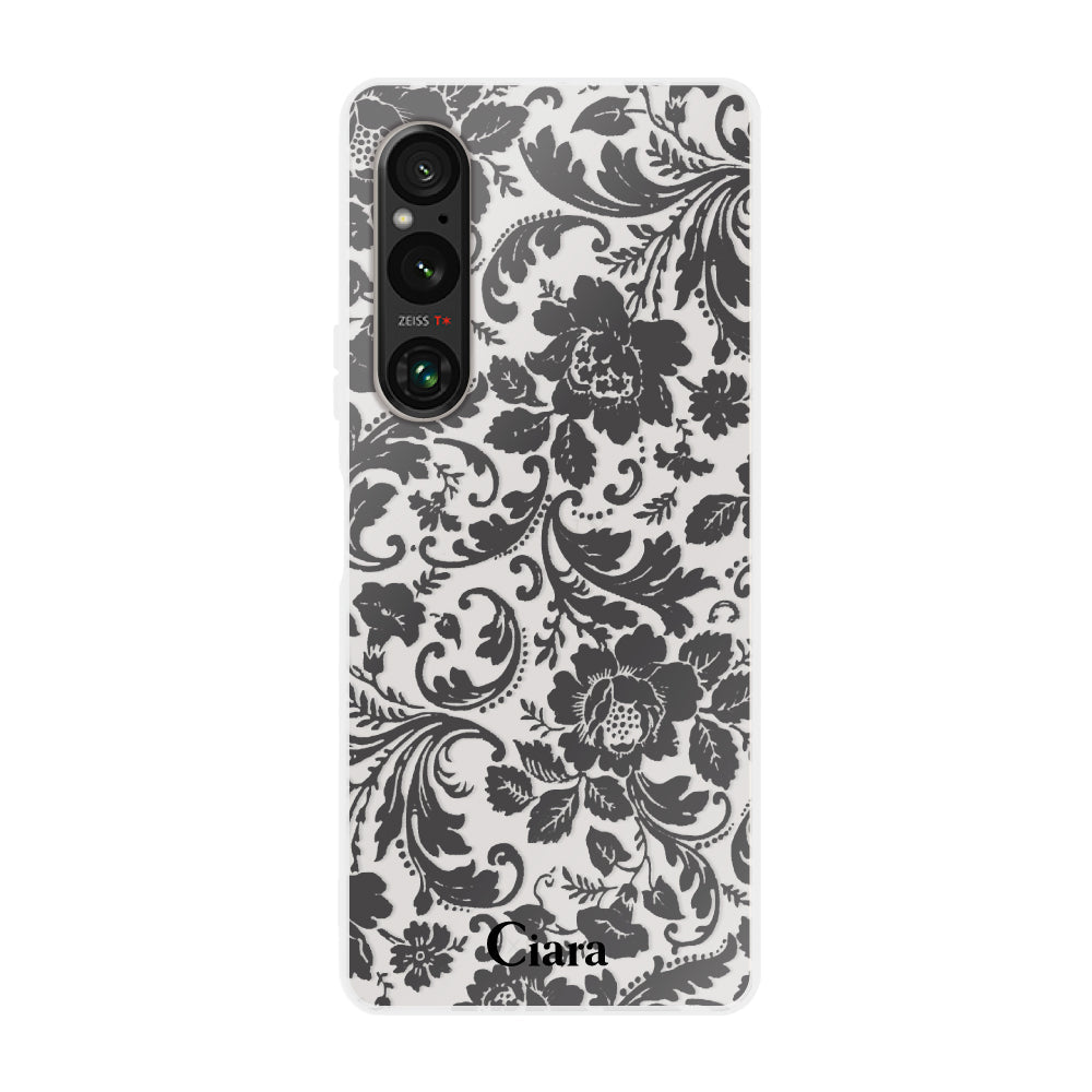 Xperia10Ⅴ クリアケース ヴィンテージフラワー ブラック