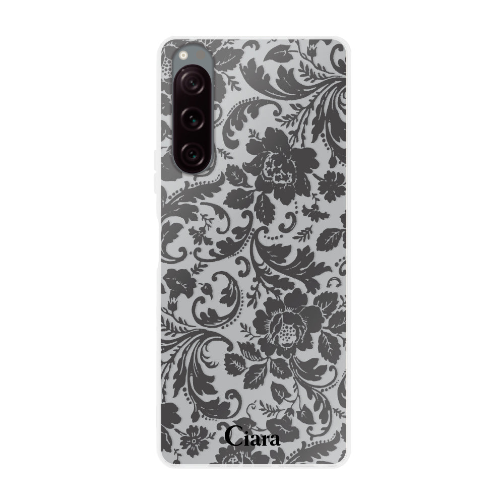 XperiaACEⅡ クリアケース ヴィンテージフラワー ブラック