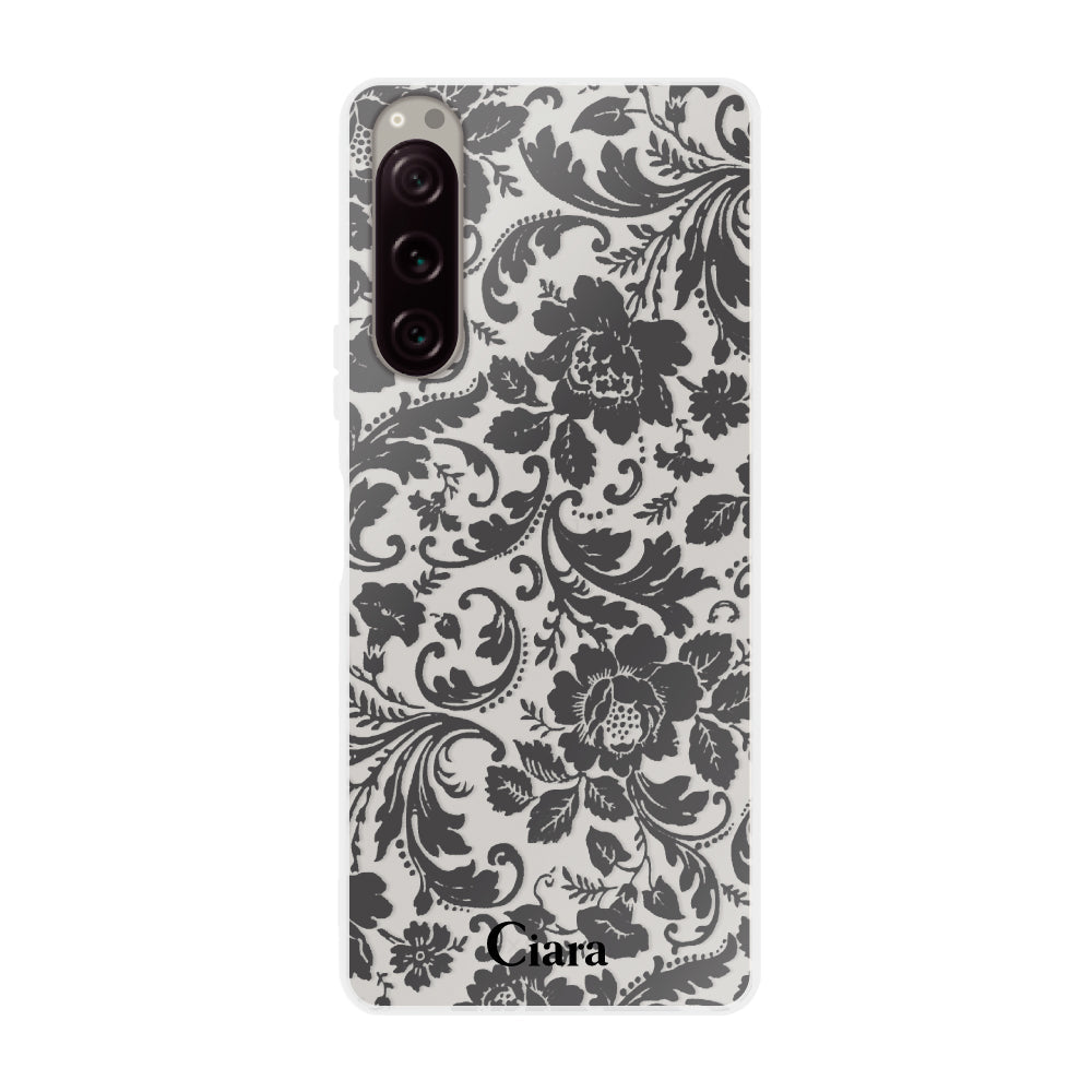 Xperia1Ⅳ クリアケース ヴィンテージフラワー ブラック