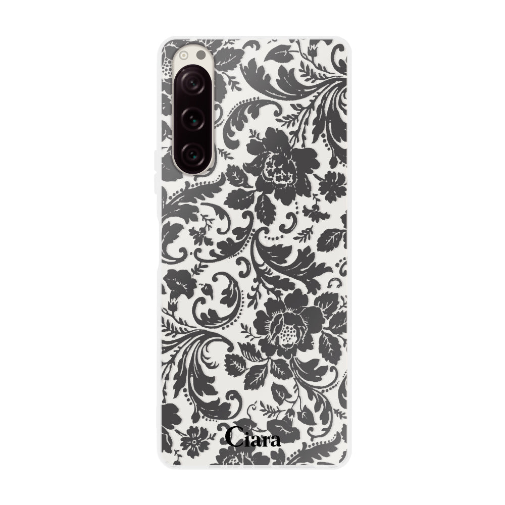 Xperia1Ⅴ クリアケース ヴィンテージフラワー ブラック