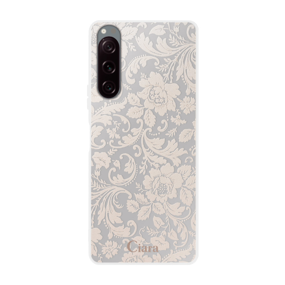 XperiaACEⅡ クリアケース ヴィンテージフラワー ピンク