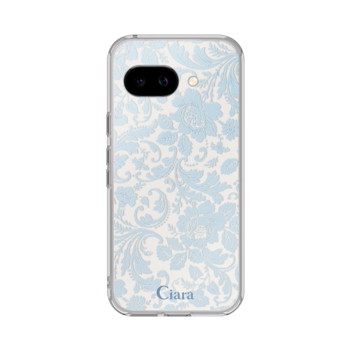 GooglePixel9a クリアケース ヴィンテージフラワー ブルー