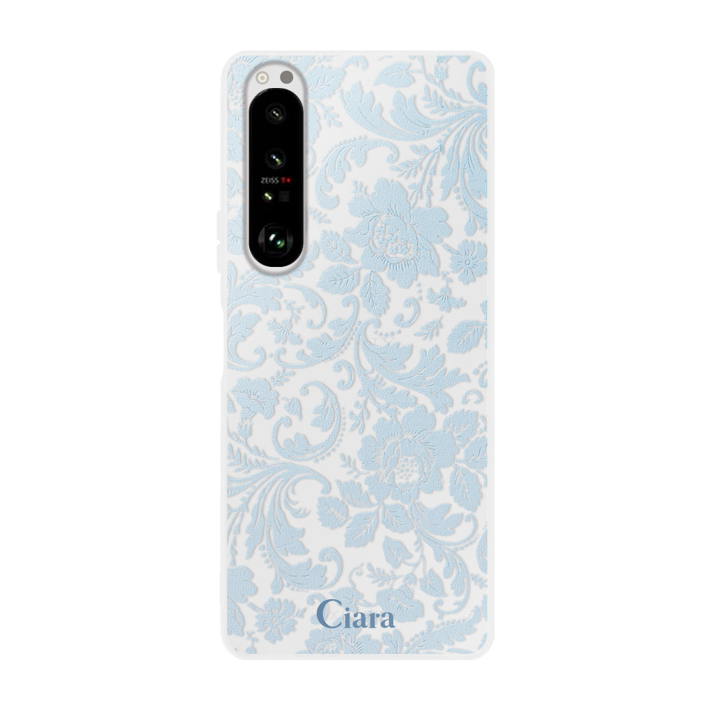 Xperia10Ⅱ クリアケース ヴィンテージフラワー ブルー