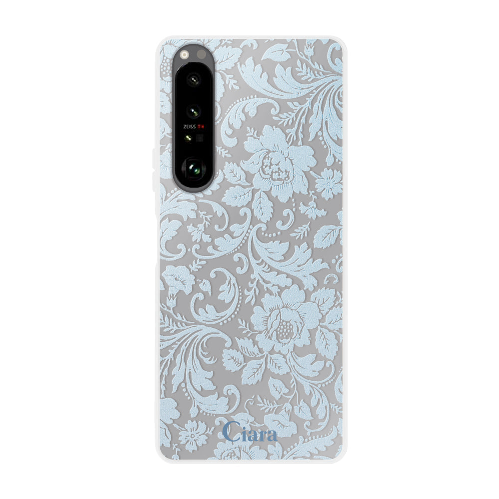Xperia5Ⅲ クリアケース ヴィンテージフラワー ブルー