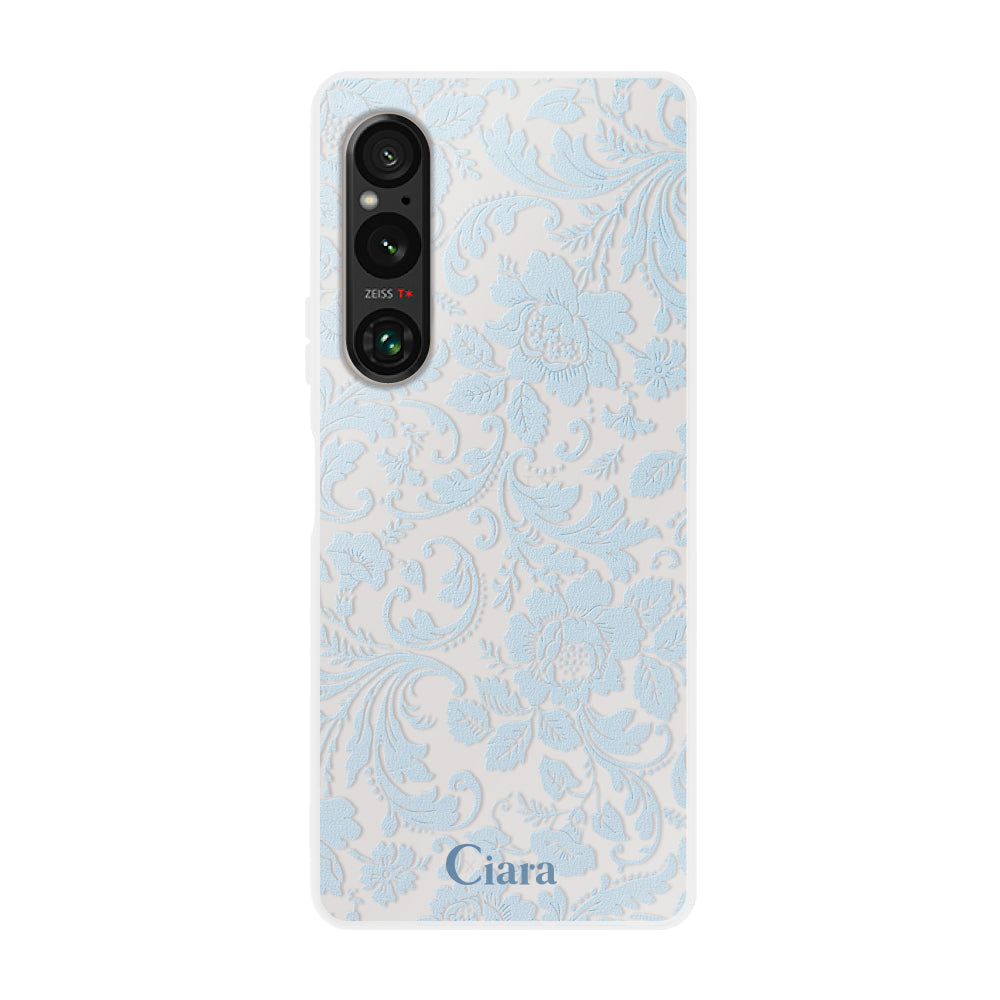 Xperia10Ⅴ クリアケース ヴィンテージフラワー ブルー
