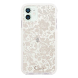 iPhone12mini クッションバンパー 耐衝撃クリアケース ヴィンテージフラワー ピンク
