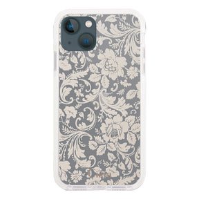 iPhone13mini クッションバンパー 耐衝撃クリアケース ヴィンテージフラワー ピンク