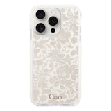 iPhone15ProMax クッションバンパー 耐衝撃クリアケース ヴィンテージフラワー ピンク