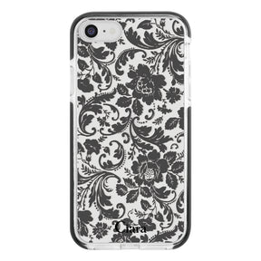 iPhone7Plus/8Plus クッションバンパー 耐衝撃クリアケース ヴィンテージフラワー ブラック