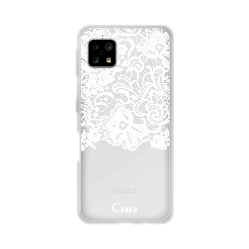 AQUOSSENSE4ケース クリアケース ファブリックカラーレース ホワイト