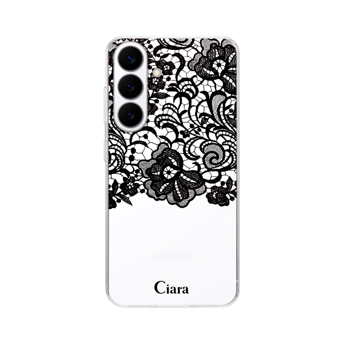 GalaxyS26 クリアケース ファブリックカラーレース ブラック