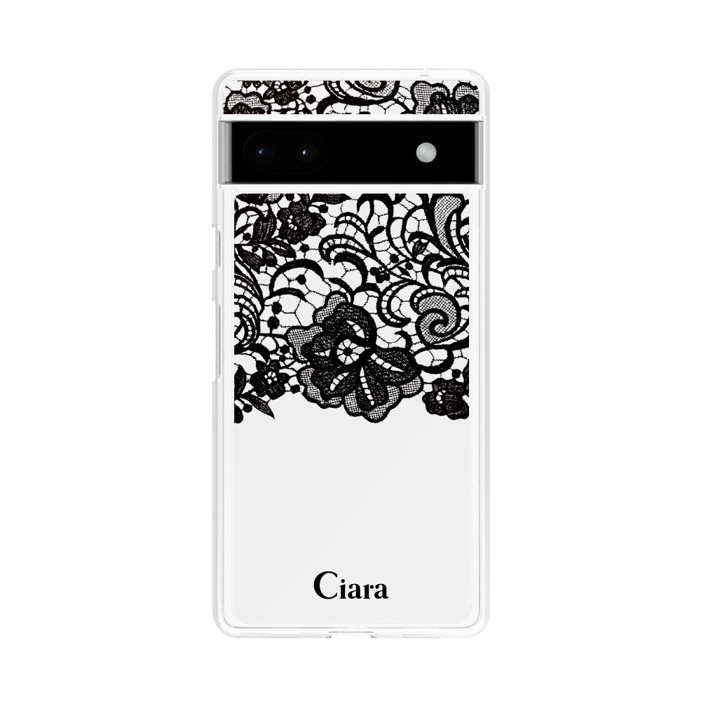GooglePixel6a クリアケース ファブリックカラーレース ブラック