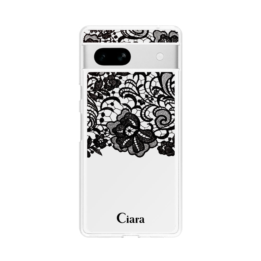 GooglePixel8 クリアケース ファブリックカラーレース ピンク