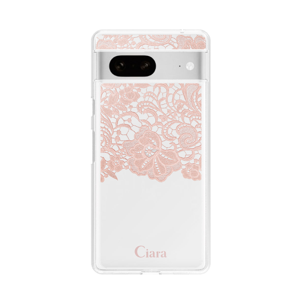 GooglePixel7a クリアケース ファブリックカラーレース ピンク